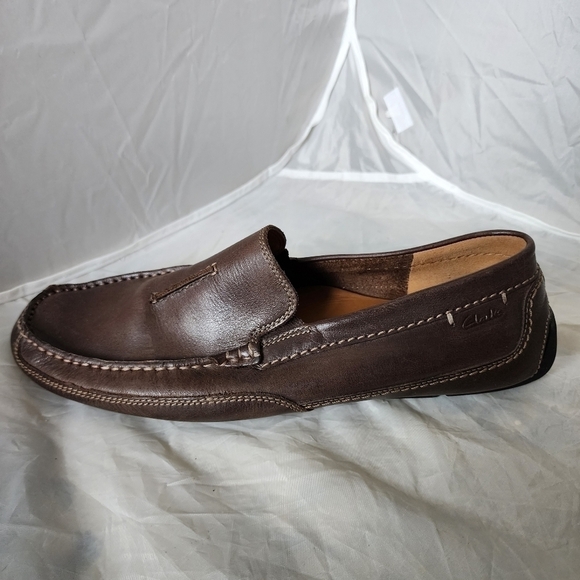 CLARKS ASHMONT RACE Brown Leather Slip-On Driving Loafers Men's 10 Classic EUC - Picture 6 of 13